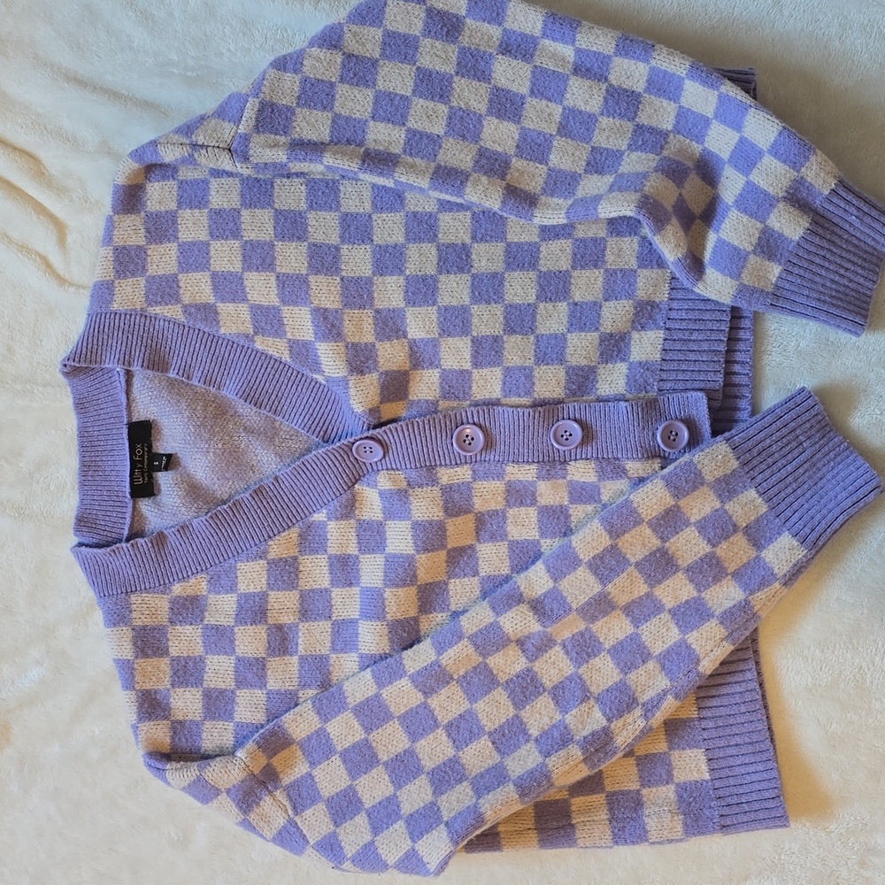 Witty Fox Lilac Checkered Sweater
